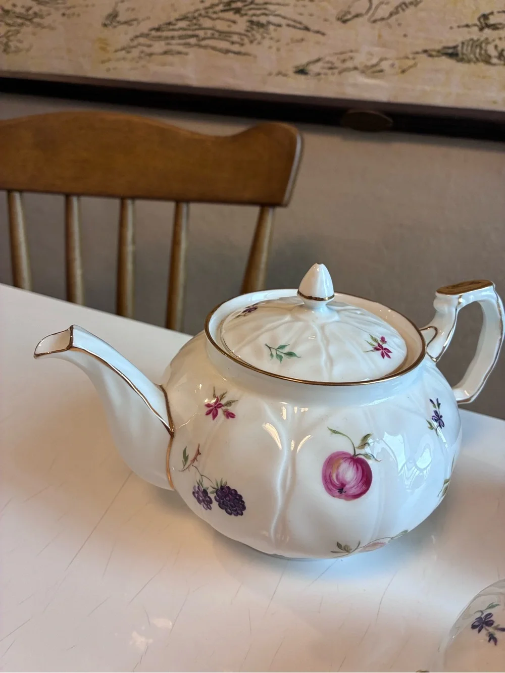 3 piece Aynsley Vintage Floral Porcelain Tea Set with Gold Trim